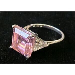 Square Cut Pink CZ Cubic Zirconia Sterling Silver 925 Cocktail Ring Size 7.5